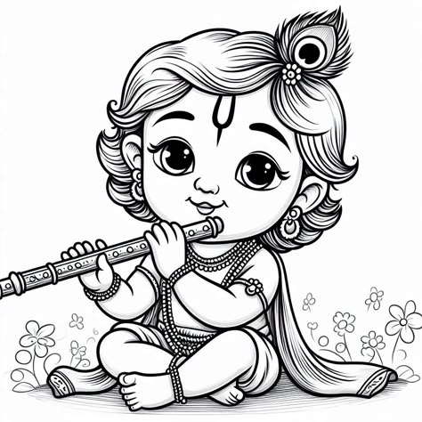 Kanha Ji Drawing Easy, Krishna Images Drawing, God Outline, Thikri Work, God Sketch, Pooja Room Decor, Ancient Art Tattoo, Coreldraw Design, Rama Image