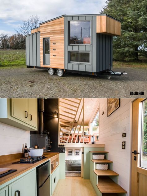 Ellèbore Tiny House Features an Unconventional Upside-Down Layout Smart Tiny House Ideas, Tiny House Design Trailers, Tiny House On A Trailer, Small Annexe Ideas Layout, Moveable Tiny House, Tiny Trailer House, Living Big In A Tiny House, Micro House Design, Micro House Interior