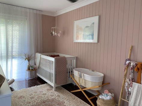 Pink Panelling Nursery, Panelling Nursery, Pink Panelling, Dusty Pink Nursery, Bedroom Panelling, Toddler Girl Bedroom, Pink Baby Nursery, Box Room, Toddler Bedroom Girl