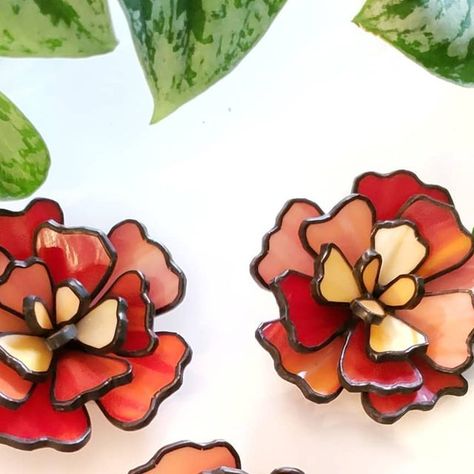 Stained Glass Wreath, Glass Succulents, Flower Stained Glass, Stained Glass Gifts, Leaf Collection, Marigold Flower, Wall Hangers, Stained Glass Flowers, Glass Work