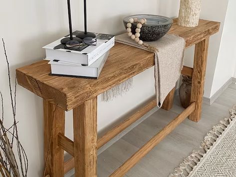 View Console Table by odunzhomedecor on Etsy Foyer Dresser, Rustic Entry Table, Farmhouse Hallway, Rustic Console Table, Rustic Console, Custom Tables, Custom Farmhouse, Rustic Console Tables, Japandi Interior