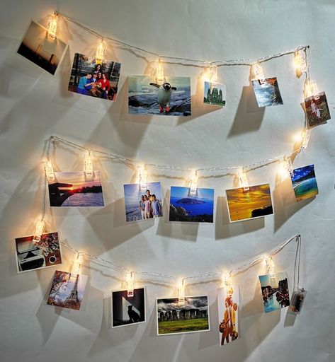 This LED string lights photo clip with white or any color light in any sizes from 1 meter to 9 meters with 3xAA or 2xCR2032 battery operated for home decor in very cheap price to your party, bedroom, wedding, outdoor patio and porch railing Clip Lights Bedroom, Photo Hanging Ideas, Fairy Lights Photos, Travel Photos Display, Diy Photo Display, Photo Lights, Photo Hanging, Pictures On String, Party Bedroom