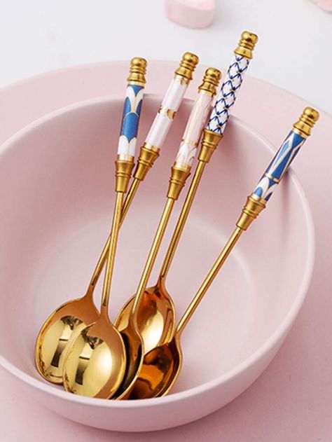 1pc Random Color Stainless Steel Spoon | SHEIN USA Gold Spoon, Ice Cream Spoon, Coffee Dessert, Gold Ceramic, Coffee Milk, Dessert Spoons, Coffee Spoon, Hand Painted Ceramics, Ceramic Painting