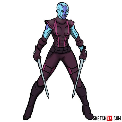 How to draw Nebula from Guardians of the Galaxy - Step by step drawing tutorials Superheroes Drawings, Nebula Marvel, Galaxy Comics, Galaxy Drawings, Marvel Art Drawings, Manga Reference, Drawing Superheroes, African Paintings, Drawing Now