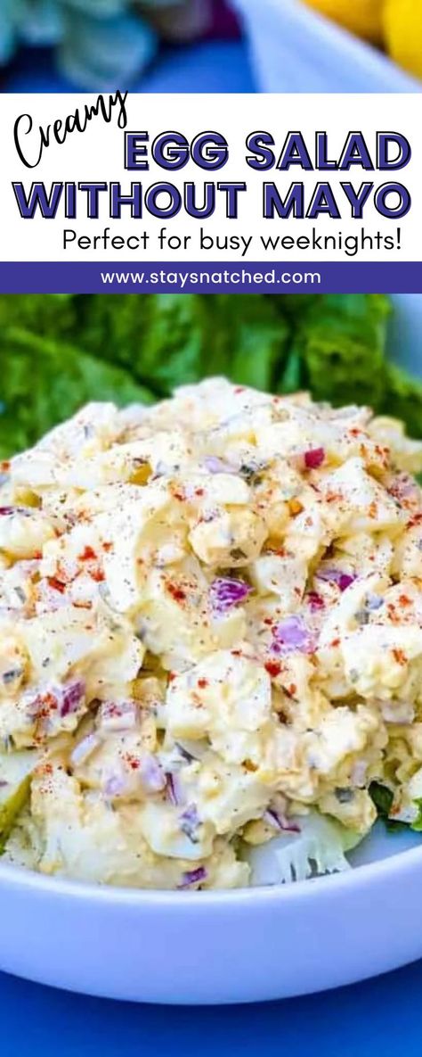 This Egg Salad Without Mayo is the perfect side dish for any spread. Use sour cream or greek yogurt for the perfect substitute. Feel free to toss in pickles or relish if you wish. This egg salad without mayo is perfect for busy weeknights with a nice bowl of soup or for a simple lunch on the go. Egg Salad Recipe With Cream Cheese, Egg Salad Sandwich No Mayo, Egg Salad Recipe Without Mayo, Egg White Salad Sandwich, Cream Cheese Egg Salad, Egg Salad With Sour Cream, My Special Egg Salad, Healthy Egg Salad With Greek Yogurt, Egg Salad With Cream Cheese