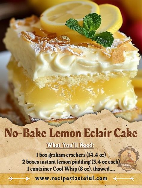 Eclair Cakes, Lemon Eclair, Groot Koeke, Lemon Dishes, Guava Desserts, Eclairs Dessert, Cake Sheet, Summer Fruit Recipes, Burrito Casserole