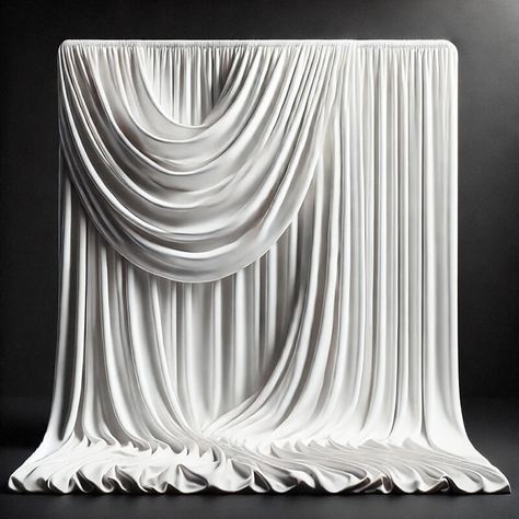 NOTE: Please allow 48 hours for production of all fabric products. Our Spandex Party Drape Fabric by Eastern Mills is a WRINKLE FREE, 200GSM,  premium fabric. Perfect for draping the most elegant events! This spandex fabric is 10ft wide with a single 4" rod pocket at the top. Other top and sewing finishes options available. Colors Available: Black White Fabric Content: 10% Spandex 90% Polyester / Non Fire Retardant White Drapes Wedding, White Fabric Backdrop, Draped Curtains, Event Draping, Wedding Drapery, Wall Drapes, Photography Studio Design, Drape Fabric, Fabric Drape