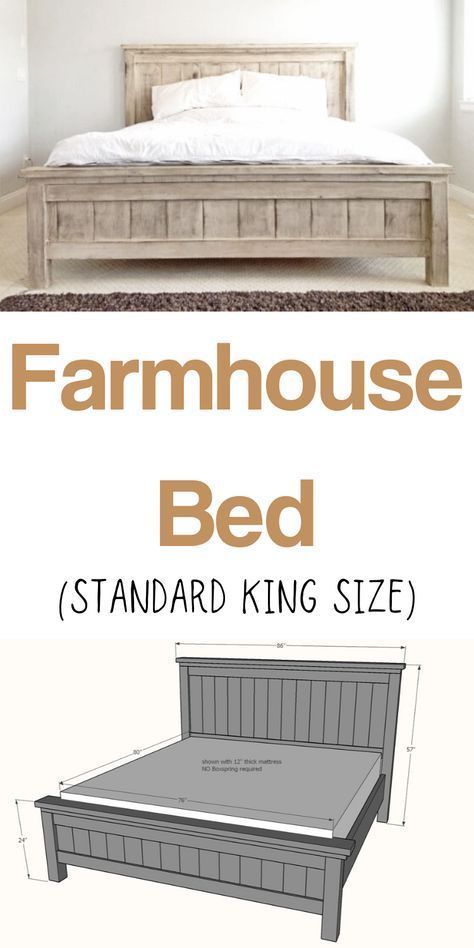 Queen Farmhouse Bed, Diy Farmhouse Bed King, Farmhouse King Bed, King Size Bed Frame Diy, Diy King Headboard, Diy King Bed, Diy Farmhouse Bed, Diy King Bed Frame, Farmhouse Bed Frame