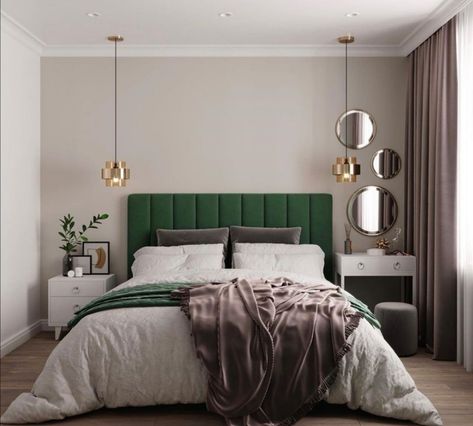 Green Headboard, Modern Bedroom Interior, Hall Interior, Dekorasi Kamar Tidur, Cozy Room Decor, Bedroom Furniture Design, Bedroom Green, Decor Home Living Room, Room Interior Design