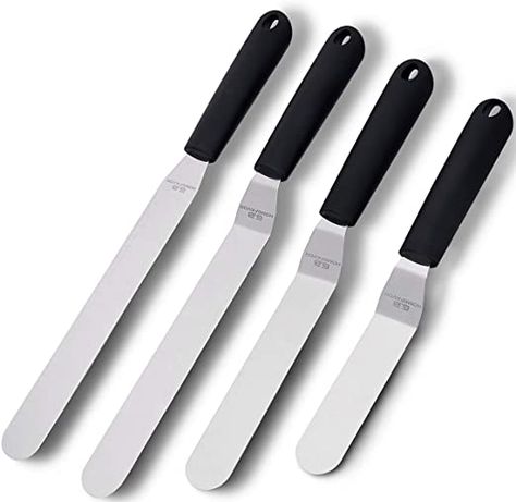 AmazonSmile: Straight & Angled Icing Spatula Set of 4 Stainless Steel Offset Spatulas Cake Decorating Supplies with Scale (Length 11.2”- 13.2”- 15.2”- 15.5”): Kitchen & Dining Straight Angle, Cake Decorating For Beginners, Cake Decorating Kits, Baking Utensils, Sprinkle Cake, Baking Business, Spatula Set, Just Cakes, Cake Icing