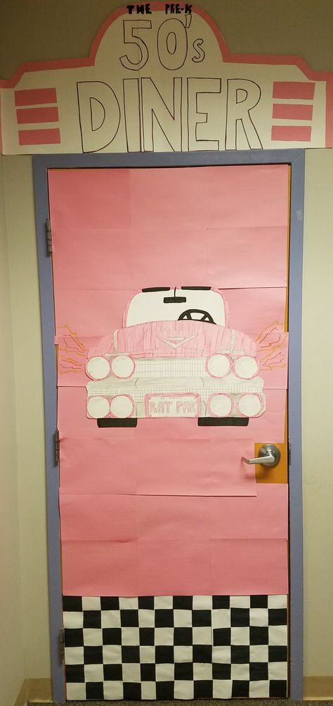 50s Theme Classroom Door, Diner Classroom Theme, 50s Bulletin Board Ideas, 50s Classroom Theme, 50s Theme, 50s Decor, Ra Themes, Diner Party, Bye Bye Birdie