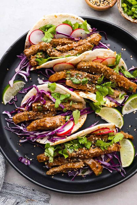 Korean Tacos Korean Beef Tacos, Best Bolognese Sauce, Korean Tacos, Korean Beef Bulgogi, Soft Tortillas, Slow Cooker Jambalaya, Biscuit Casserole, Easy Teriyaki Chicken, Turkey Meatballs Baked