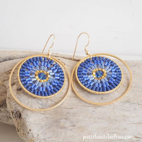 ombre circles miyuki 16 Free Jewellery Making Tutorials, Earrings Ideas, Beaded Earrings Diy, Brick Stitch Earrings, Jewelry Making Project, Summer Ideas, Earring Tutorial, Craft Tutorial, Miyuki Beads