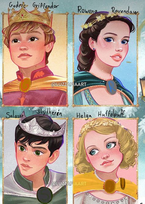 Slytherin Gryffindor Hufflepuff Ravenclaw, Godric Gryffindor X Salazar Slytherin, Helga X Salazar, Hogwarts Founders Fanart, Ravenclaw X Slytherin, Slytherin X Ravenclaw, Ravenclaw And Gryffindor, Slytherin X Hufflepuff, Four Founders Of Hogwarts