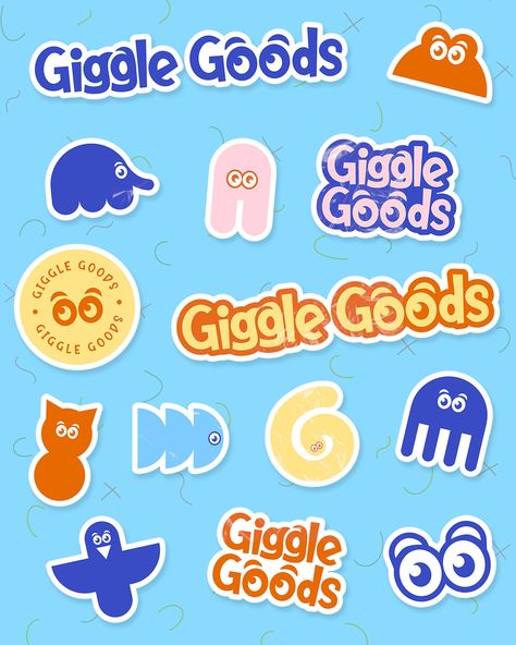 Toy Store Branding: Giggle Goods [Part 2/2] Here’s a peek at the playful branding elements: 🟠 Childish Logo Variations: To make the logo more playful, we adapted the type to fit the logo concept and become fun and playful. 🟠 T-shirt: The t-shirt has the bright and colorful Giggle Goods logo on it to make sure that children wear it with pleasure. 🟠 Stickers: These stickers are made in our animal graphics and can be used by children to decorate their items. 🟠 Toy Packaging: The Sleepy Fox... Toy Branding, Toy Logo, Childrens Logo, Logo Moodboard, Playful Branding, Store Branding, Logo Variations, Toys Logo, Branding Elements