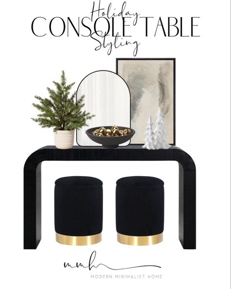 Holiday console table styling. Console table styling // console table // console // console table decor // console styling // console decor // home decor // modern home decor // decor // modern home // modern minimalist home // amazon home // home decor amazon // home decor 2023 // amazon home decor // wayfair // target home // target decor // home // Follow my shop @modern.minimalist.home on the @shop.LTK app to shop this post and get my exclusive app-only content! #liketkit #LTKfindsunder100 #LTKhome #LTKHoliday @shop.ltk Console Accessories Decor, Black Console Table Decor, Styling Console Table, Black Entry Table, Console Table Decor, Console Decor, Home Decor 2023, Home Decor Amazon, Target Decor