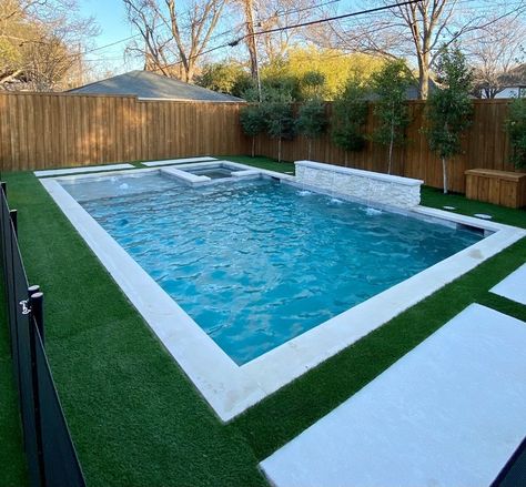 Pools For A Small Backyard, Small Pool Yard Ideas, Small Backyard Landscaping With Pool Yard Ideas, Rectangle Pools With Spa, Vinyl Pool With Hot Tub, In Ground Pools Backyard Ideas Simple, Small Pools With Spa, Pool Plans Design, Modern Plunge Pool