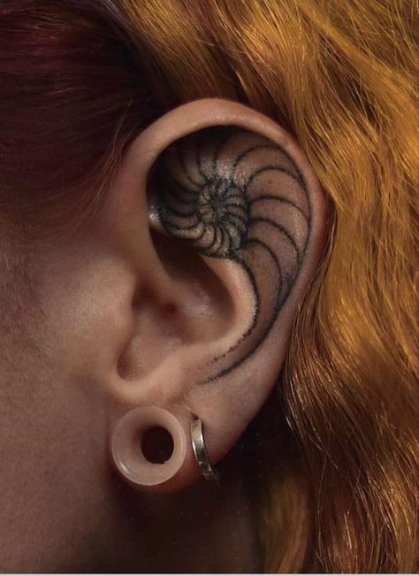 Behind Ear Tattoo Grunge, Symmetrical Tattoo Chest, Spiral Ear Tattoo, Ornamental Tree Tattoo, Covering Tattoos With Another, Undercut Tattoo Women, Afycso Tattoo, Subtle Neck Tattoo, Enter Shikari Tattoo