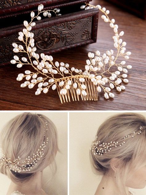 Pearl Headpiece Wedding, Fascinator Wedding, Bead Hair Accessories, Pearl Headpiece, Prom Accessories, Jewelry Hair, Head Piece, Headpiece Wedding, Hair Beads