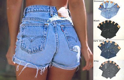 High waisted with button/zip fly. Genuine Levis ladies cut off shorts GRADE B used shorts cut from genuine Levis jeans. - Red/orange tab on rear (if still present). Jean Diy, High Waisted Jeans Outfit, Vintage Levi Shorts, Blue Ripped Jeans, High Waisted Jean Shorts, Jeans Diy, Shorts Denim, Levis Denim, High Waisted Shorts Denim