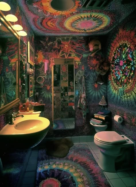 Trippy Bedroom Ideas, Trippy Maximalist Decor, Living Room Trippy, Trippy Living Room Ideas, Trippy Bathroom Decor, Trippy Rooms Bedrooms, Trippy Apartment, Trippy House, Trippy Cottage Core Bedroom