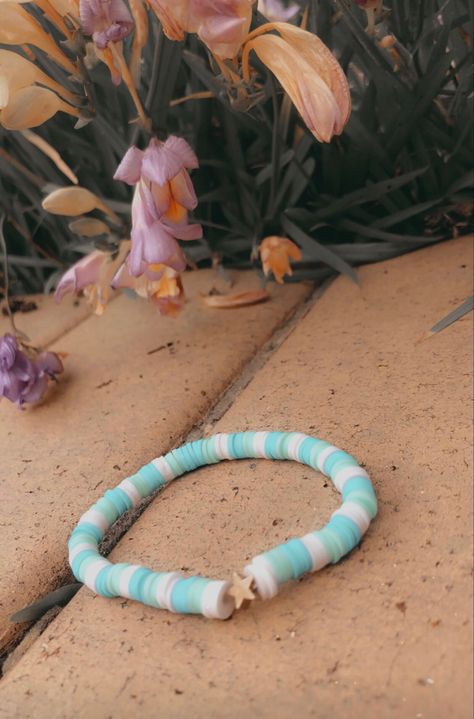 Peachy Clay Bead Bracelet, Teal Bracelet Ideas, Light Blue Clay Bead Bracelet, Teal Clay Bead Bracelet, Clay Bead Bracelet Ideas Ocean, Clay Bracelet Ideas Blue, Beach Themed Clay Bead Bracelet, Clay Bead Bracelet Ideas Summer Beach, Beach Clay Bead Bracelets