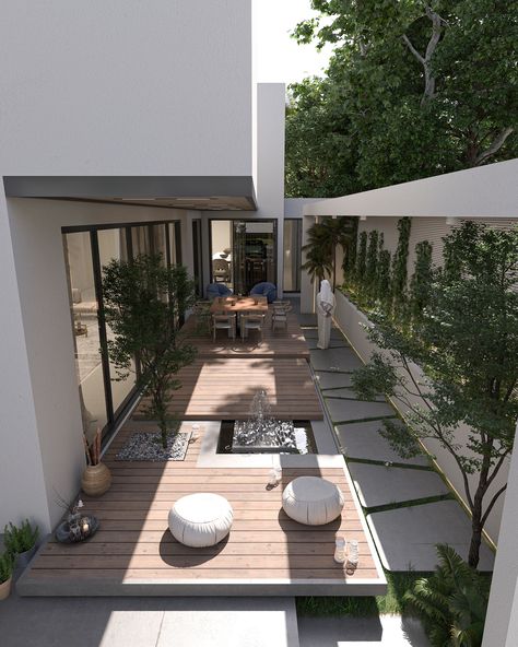 Villa Landscape :: Behance Japandi Courtyard, Rectangle Backyard Landscaping, Minimal Landscape Design, Villa Landscape Design, Dubai Landscape, Landscape Villa, Villa Landscape, Residential Landscape Design, Farm Villa