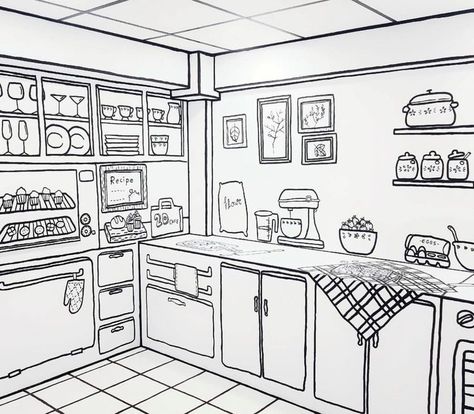 Warehouse Drawing, Studio Entrance, 2d Cafe, Black White Cartoon, Z Design, White Cafe, White Cartoon, Black And White Cartoon, Interior Sketch