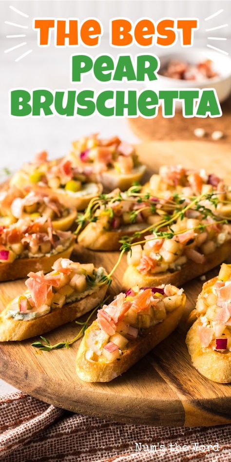 Prosciutto Pear Appetizer, Pear Prosciutto Appetizer, Pear Bruschetta, Pear Appetizer, Prosciutto Bruschetta, Pear And Prosciutto, Pear Crostini, Pear Prosciutto, Prosciutto Appetizer