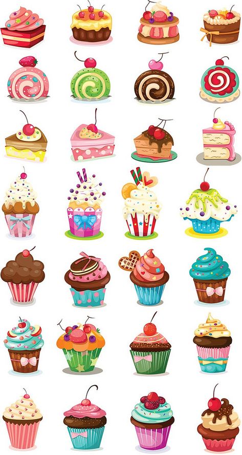 تتممم Cupcakes Bonitos, Birthday Cake Illustration, Cartoon Cupcakes, Cupcake Clipart, Cupcake Illustration, Cupcake Vector, Cupcake Drawing, 귀여운 음식 그림, Cake Illustration