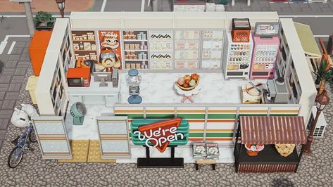 10 Animal Crossing Empty Space Ideas - WhatIfGaming Acnh Store Build, Acnh Convenience Store Design Code, Convenience Store Animal Crossing, Acnh Store Design Ideas, Acnh Convenience Store Design, Store Acnh Ideas, Acnh Shops Idea City, Animal Crossing Mall Ideas, Acnh Store Design