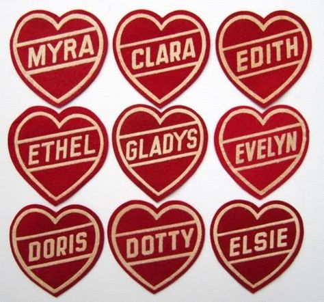 Vintage heart patches Lisa Golightly, Drops Of Jupiter, Grandma Names, Names Girl, Heart Patches, My Funny Valentine, Cute Names, Vintage Heart, Vintage Valentines