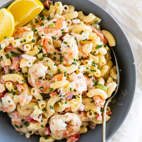 Shrimp Macaroni Salad, Shrimp Pasta Salad, Tomato Pasta Salad, Seafood Salad Pasta, Grilled Corn Salad, Green Bean Salads, Cold Pasta Salad, Cold Pasta, Feta Pasta