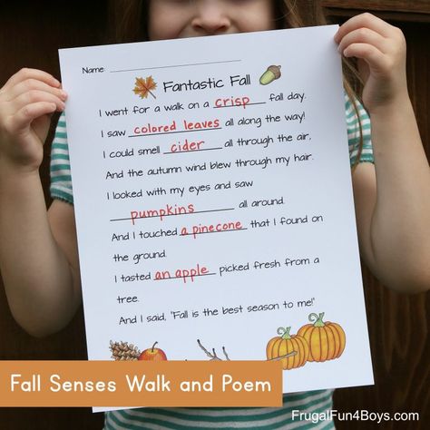 Fall Five Senses Walk Fill-in-the-Blanks Poem Science Demonstrations, Autumn Poems, Apple Art, Beaded Snowflakes, Five Senses, Apple Picking, Writing Poetry, Stem Activities, Colorful Leaves