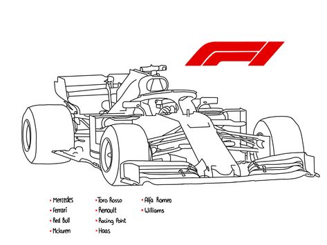 Formula One Sketch, F1 Car Drawing Easy Ferrari, F1 Car Tattoo Ideas, Formula 1 Art Ideas, How To Draw Formula 1 Car, How To Draw F1 Cars, Formula Car Drawing, Drawing F1 Car, How To Draw An F1 Car