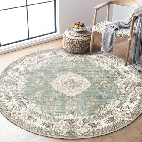 Amazon.com: MUJOO Green Round Rug 4ft,Circle Washable Area Rugs for Bedroom Living Room Bathroom,Boho Small Non Slip Circular Carpet,Sage Floral : Home & Kitchen Circle Rugs, Rugs Washable, Carpet For Bedroom, Kitchen Green, Style Marocain, Laundry Room Rugs, Rug Round, Door Opening, Vintage Bedroom