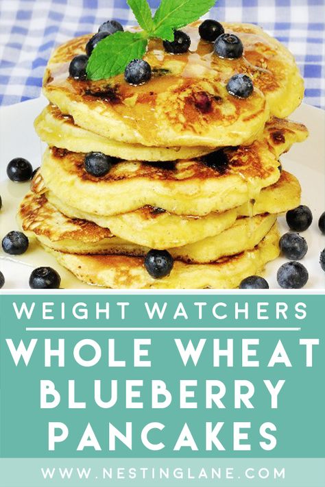 Weight Watchers Whole Wheat Blueberry Pancakes Recipe. The ultimate breakfast, brunch, or dinner recipe. These healthier pancakes are made with whole wheat flour, baking powder, milk, egg, artificial sweetener, salt, and blueberries. This super quick and easy meal is ready in just 13 minutes. They are low fat, high protein, vegetarian, and kid friendly. MyWW Points: 2 Blue Plan and 5 Green Plan, 2 WW Freestyle Points and 5 Smart Points. Healthier Pancakes, Healthy Blueberry Pancakes, Banana Blueberry Pancakes, Blueberry Pancakes Recipe, Protein Vegetarian, Whole Wheat Pancakes, Powder Milk, Matzo Meal, Ww Freestyle