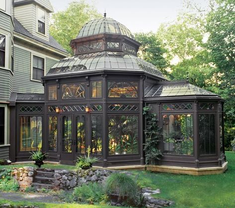 Victorian Conservatory, Glass Railings, Exterior Window, Famous Interior Designers, Glass Room, Steampunk Decor, Diy Greenhouse, Pergola Designs, Bedroom Vintage