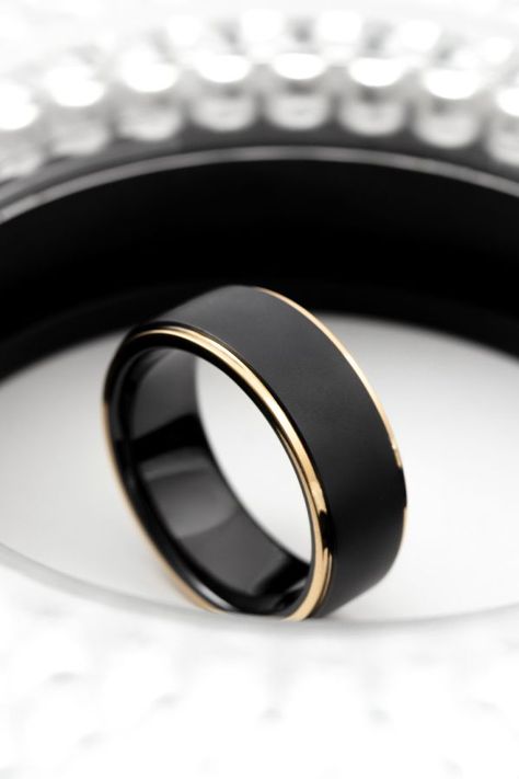 Mens Wedding Rings Black, Groom Wedding Band, Wedding Ring Ideas, Mens Wedding Rings Unique, Mens Wedding Bands Black, Black Gold Wedding, Groom Ring, Mens Gold Wedding Band, Cute Engagement Rings