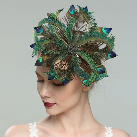 JJ's House Hats (171256) | JJ's House Peacock Hat, Hat Embellishments, Dress Etiquette, Beret Style, Green Peacock, Kentucky Derby Hats, Feather Fascinators, Feather Hat, Peacock Green