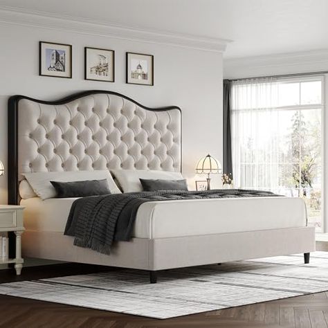 Modern Upholstered Bed, Upholstered Full Bed, Modern Upholstered Beds, King Size Platform Bed, Black Bed Frame, Velvet Upholstered Bed, Queen Size Platform Bed, Curved Headboard, Full Bed Frame