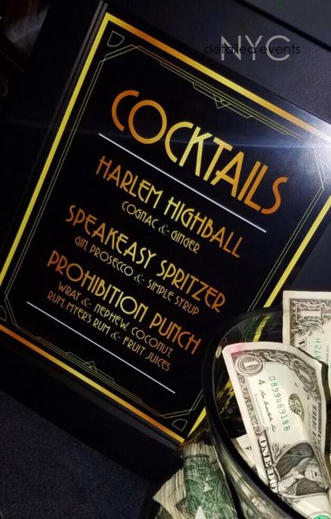 Harlem Nights Theme Party Food, Cotton Club Theme Party, Gatsby Reception, Mafia Theme Party, Harlem Nights Theme Party, 1920s Food, Harlem Nights Party, Harlem Nights Theme, Roaring 20s Birthday Party