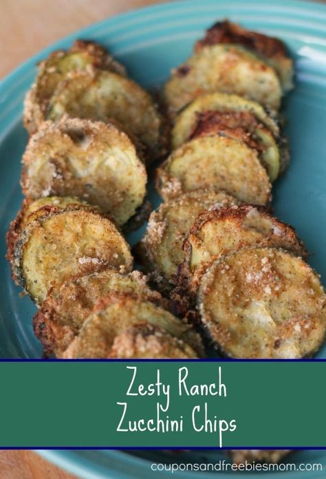 Zesty Ranch Zucchini Chips are another great example of creating a tasty side without the kiddos knowing that you’re serving up veggies! CLick through for this delicious appetizer, after school snack, or perfect BBQ side dish!  Sisters Shopping on a Shoestring: