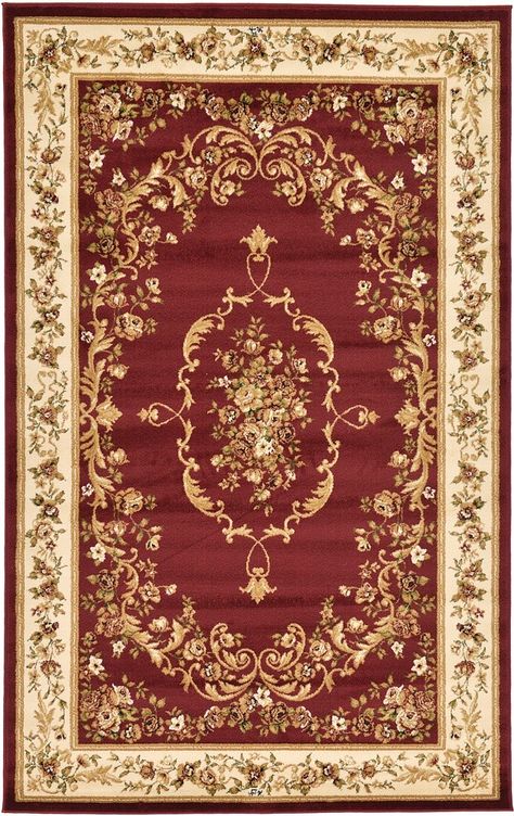 Versailles Red Area Rug Victorian Boho Decor, Texture Carpet, Dollhouse Rug, Carpet Texture, Carpet Trends, Aubusson Rugs, Dolls House Interiors, Cream Area Rug, Unique Loom