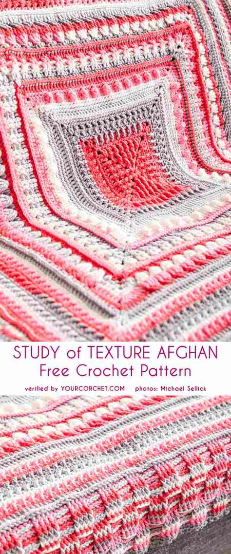 Study Of Texture Afghan, For The Love Of Texture Afghan Free Pattern, Scrap Blanket Crochet Free Pattern, Free Crochet Lapghan Patterns, Crochet Cal Patterns, Crochet Afghans Easy, Granny Square Häkelanleitung, Crochet Squares Afghan, Crochet Throw Pattern