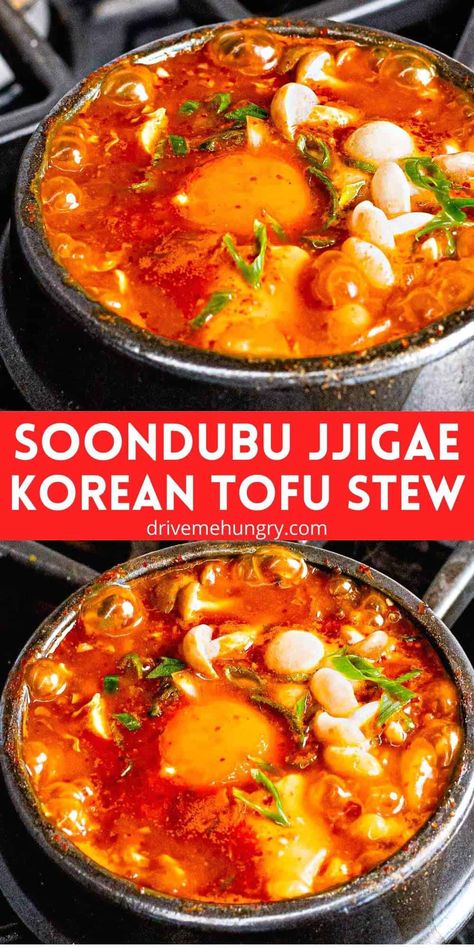 Korean Tofu Stew, Soft Tofu Soup, Korean Tofu Soup, Korean Soup Recipes, Vegetarian Kimchi, Soft Tofu Stew, Soondubu Jjigae, Korean Tofu, Soup Night