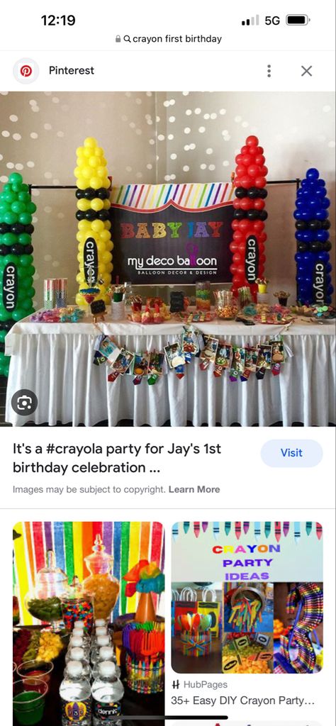 Crayon balloon decorations Crayon Balloon Column, Diy Crayons, Balloon Birthday Party, Balloon Birthday, Balloon Columns, 1st Bday, Birthday Balloons, Balloon Decorations, Gender Reveal