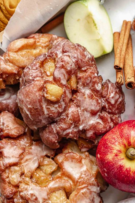 Apple Fritter Donut, Apple Cider Glaze, Baked Apple Fritters, Deep Fried Recipes, Fried Recipes, Croissant Bread, Homemade Donuts Recipe, Homemade Doughnuts, Yeast Dough