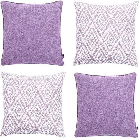 Amazon.com: HPUK Decorative Throw Pillow Covers Set of 4 Geometric Design Linen Cushion Cover for Couch Sofa Living Room, 18"x18" inches, Lavender Mist : Home & Kitchen Lavender Cushions, Cover For Couch, Purple Cushions, Lavender Mist, Sofa Living Room, Living And Dining Room, Sofa Living, Couch Sofa, Decorative Throw Pillow Covers