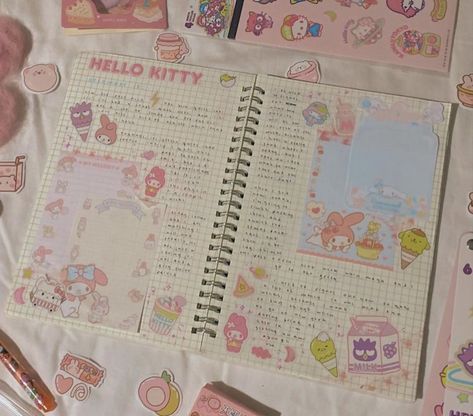 Sanrio Scrapbook Ideas, Sanrio Journal Ideas, Sanrio Journal, Sanrio Journaling, Sanrio Journal Page, Sailor Moon Journal Ideas, Littlespacecore Journal, Cutecore Journal Ideas, Pretty Journals